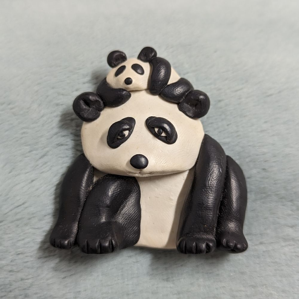 Vintage Artisan Made Panda Brooche